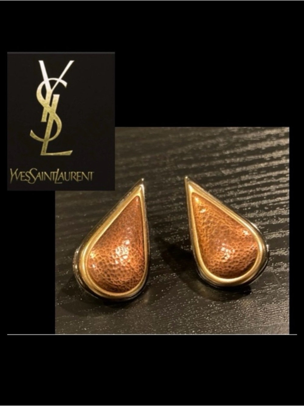 Vintage YSL Yves Saint Laurent
Tri Color Metal Earrings. Pierced. Early 80s.
